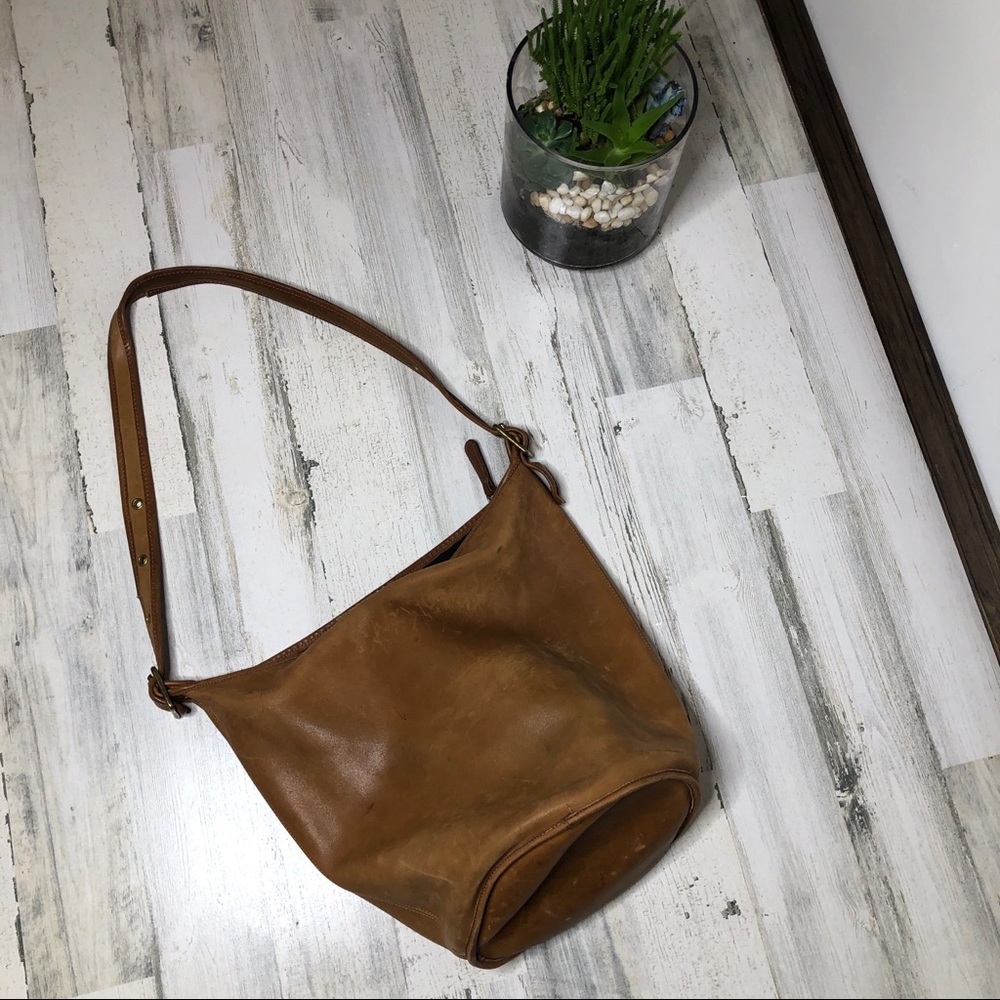 Vintage Coach Leather Bucket Bag Long Strap Brown